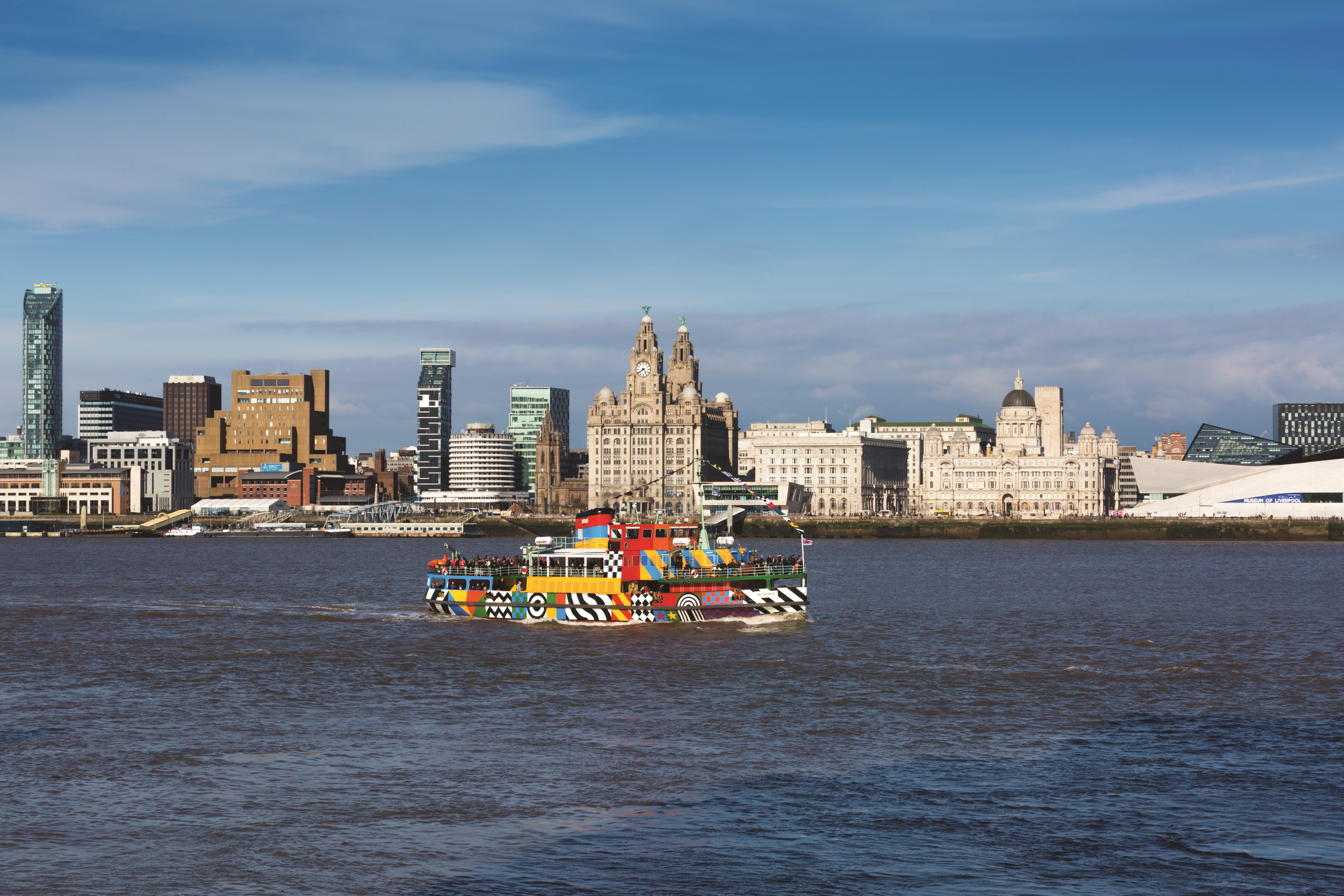 Bright Dazzle Ferry on the water at Liverpool Dock's